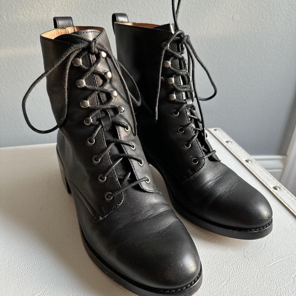Madewell Patti Lace Up Leather Boots Black 8.5